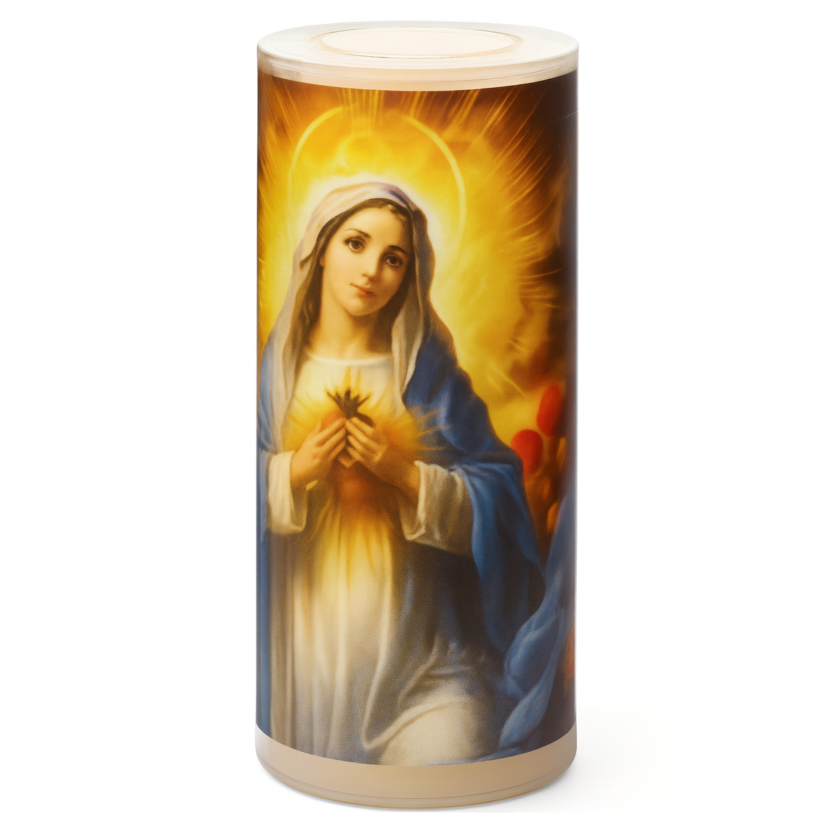6" Flameless Virgin Mary LED Candle - Real Wax Flickering Novena Devotional Candle