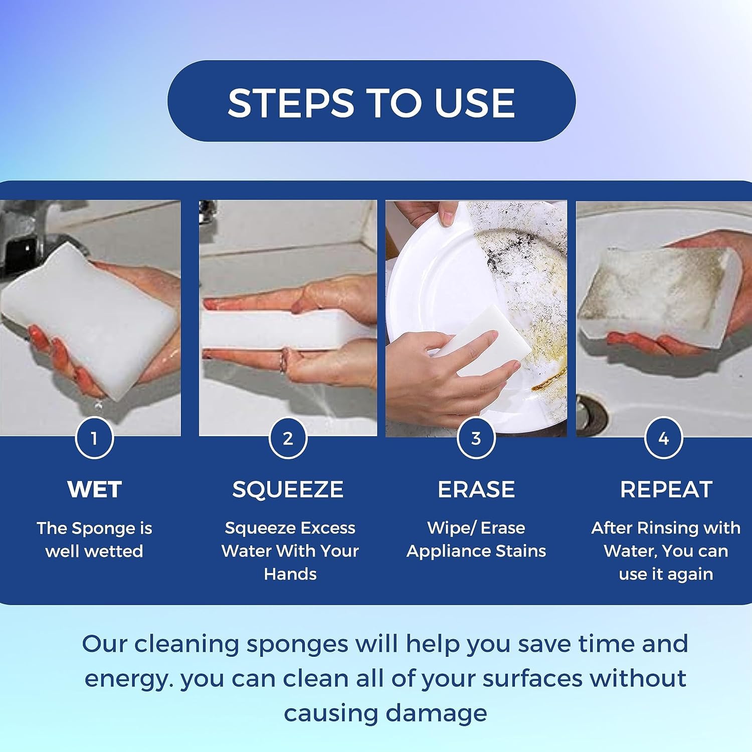 4pk Miracle Eraser Sponge – Water Activated, Scratch-Free Multi-Surface Cleaning Pads