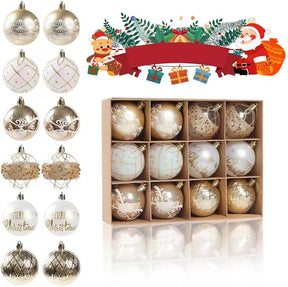 12pc Christmas Ornament Bulb Set – Glittery Shatterproof Tree Decorations