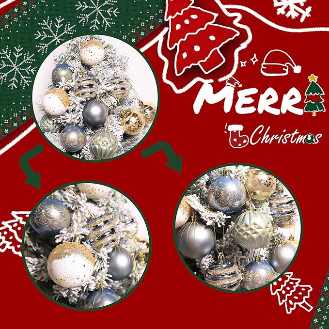 12pc Christmas Ornament Bulb Set – Glittery Shatterproof Tree Decorations