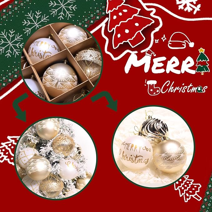 12pc Christmas Ornament Bulb Set – Glittery Shatterproof Tree Decorations