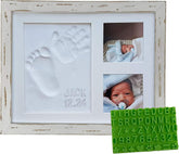 Baby Mushroom Farmhouse Hand & Footprint Keepsake Frame Kit – Rustic 9" x 11" Distressed Wood
