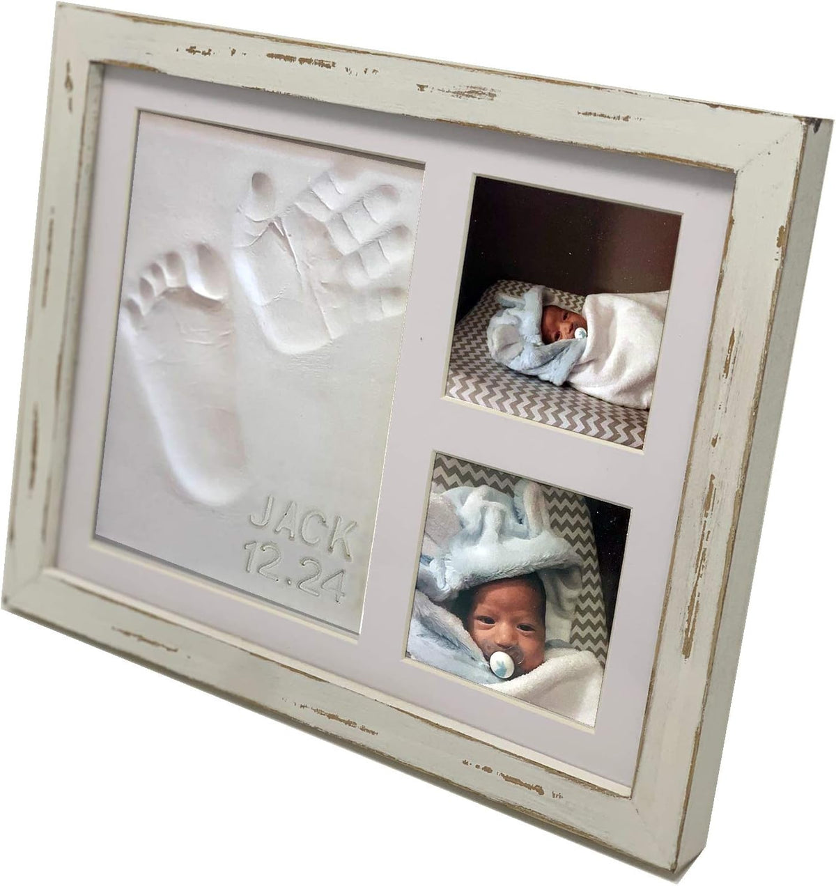 Baby Mushroom Farmhouse Hand & Footprint Keepsake Frame Kit – Rustic 9" x 11" Distressed Wood