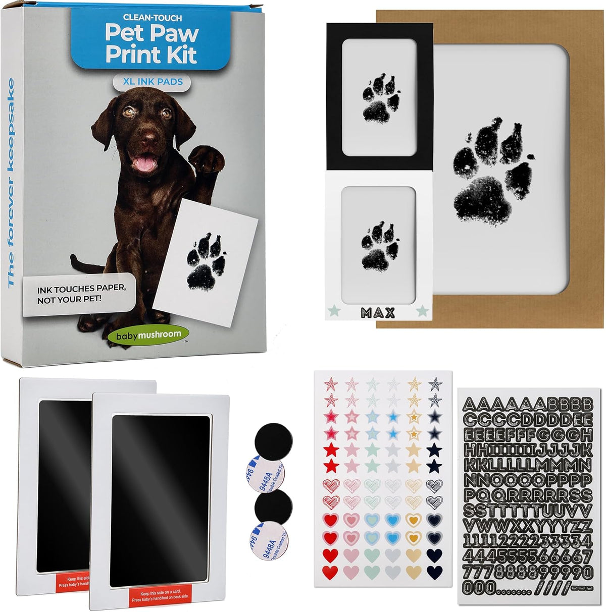 Large Inkless Pet Paw Print Kit – Clean-Touch Ink Pads for Dogs & Cats with Frames by Baby Mushroom