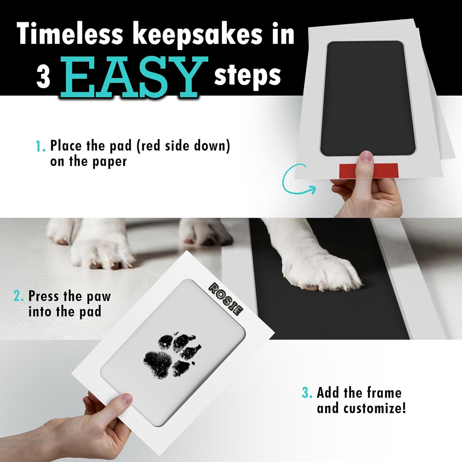Large Inkless Pet Paw Print Kit – Clean-Touch Ink Pads for Dogs & Cats with Frames by Baby Mushroom
