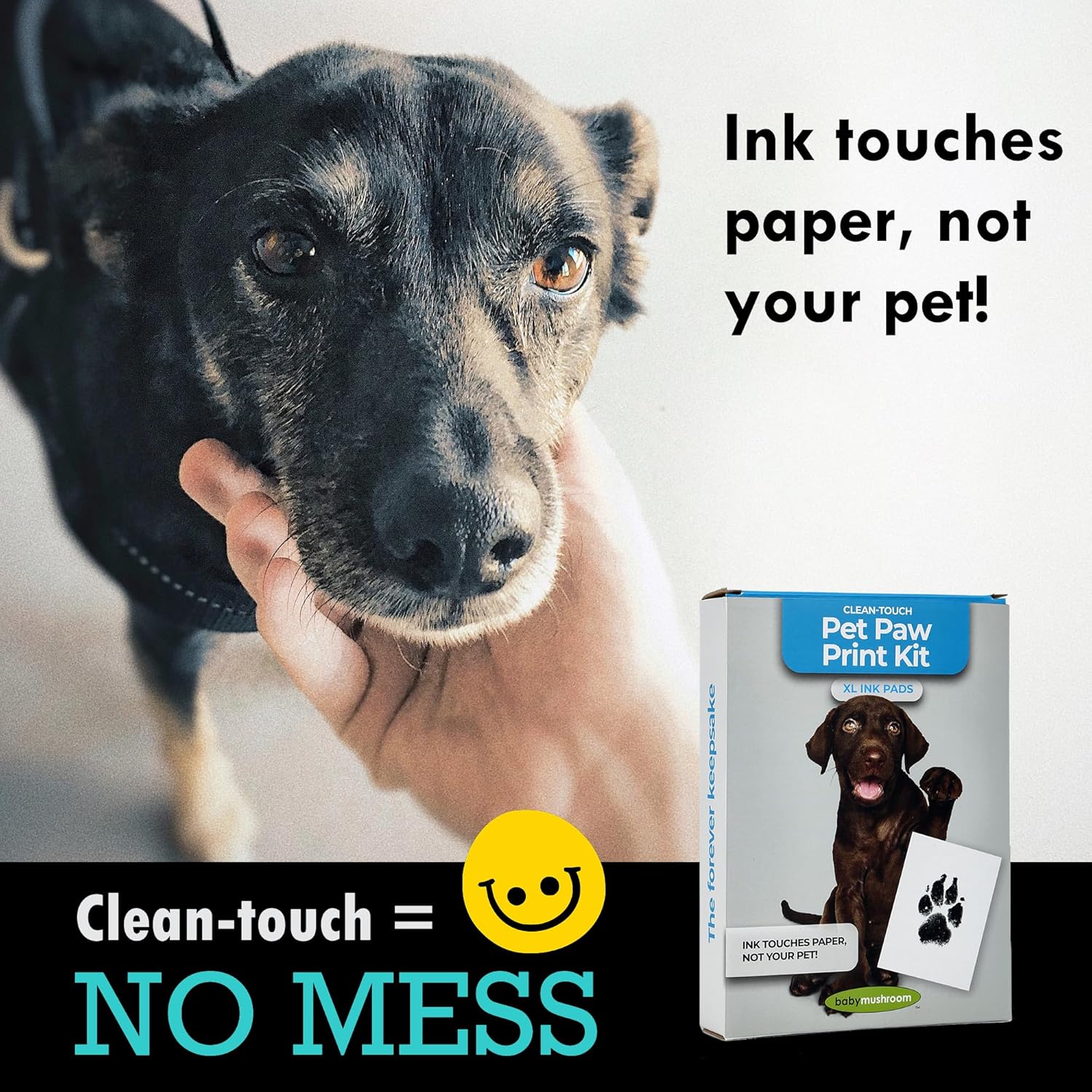Large Inkless Pet Paw Print Kit – Clean-Touch Ink Pads for Dogs & Cats with Frames by Baby Mushroom