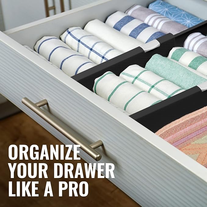 6pk Adjustable Drawer Dividers – 4" High, Expandable Universal Drawer Organizers