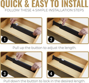 6pk Adjustable Drawer Dividers – 4" High, Expandable Universal Drawer Organizers