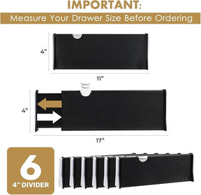 6pk Adjustable Drawer Dividers – 4" High, Expandable Universal Drawer Organizers