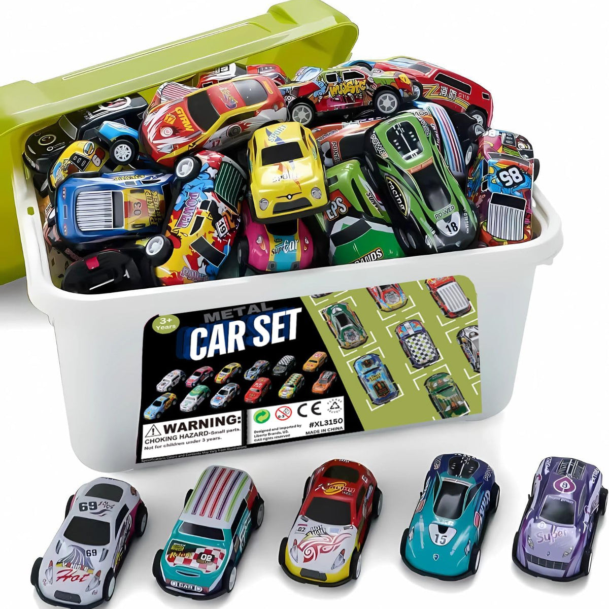 50pk Pull Back Cars – Mini Die-Cast Race Vehicles with Storage Bucket