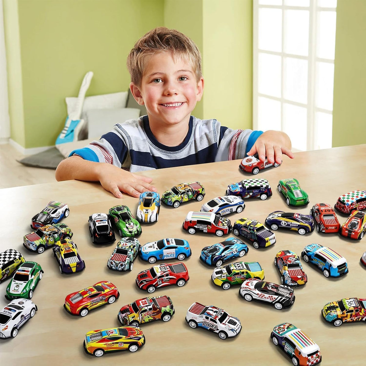 50pk Pull Back Cars – Mini Die-Cast Race Vehicles with Storage Bucket