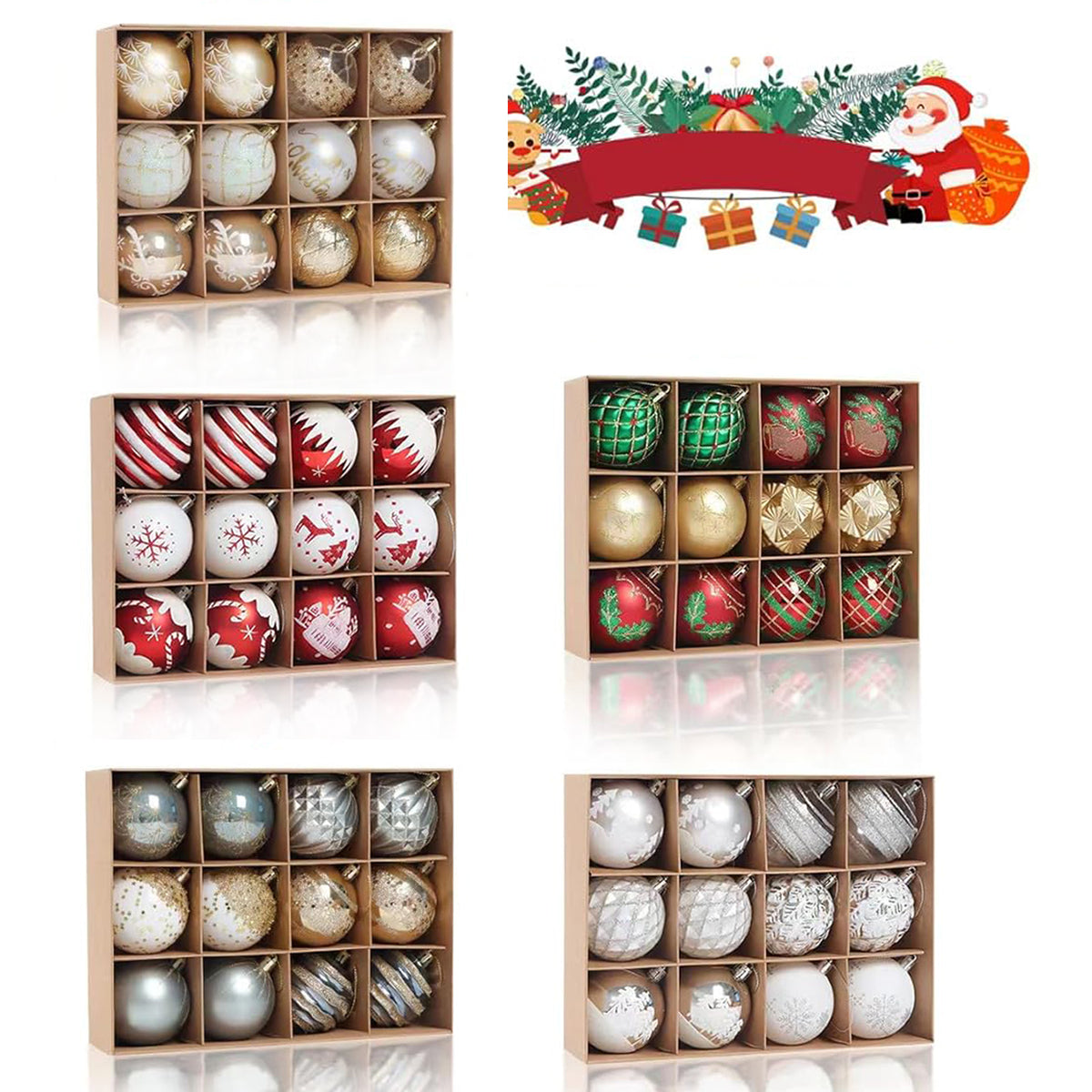 12pc Christmas Ornament Bulb Set – Glittery Shatterproof Tree Decorations