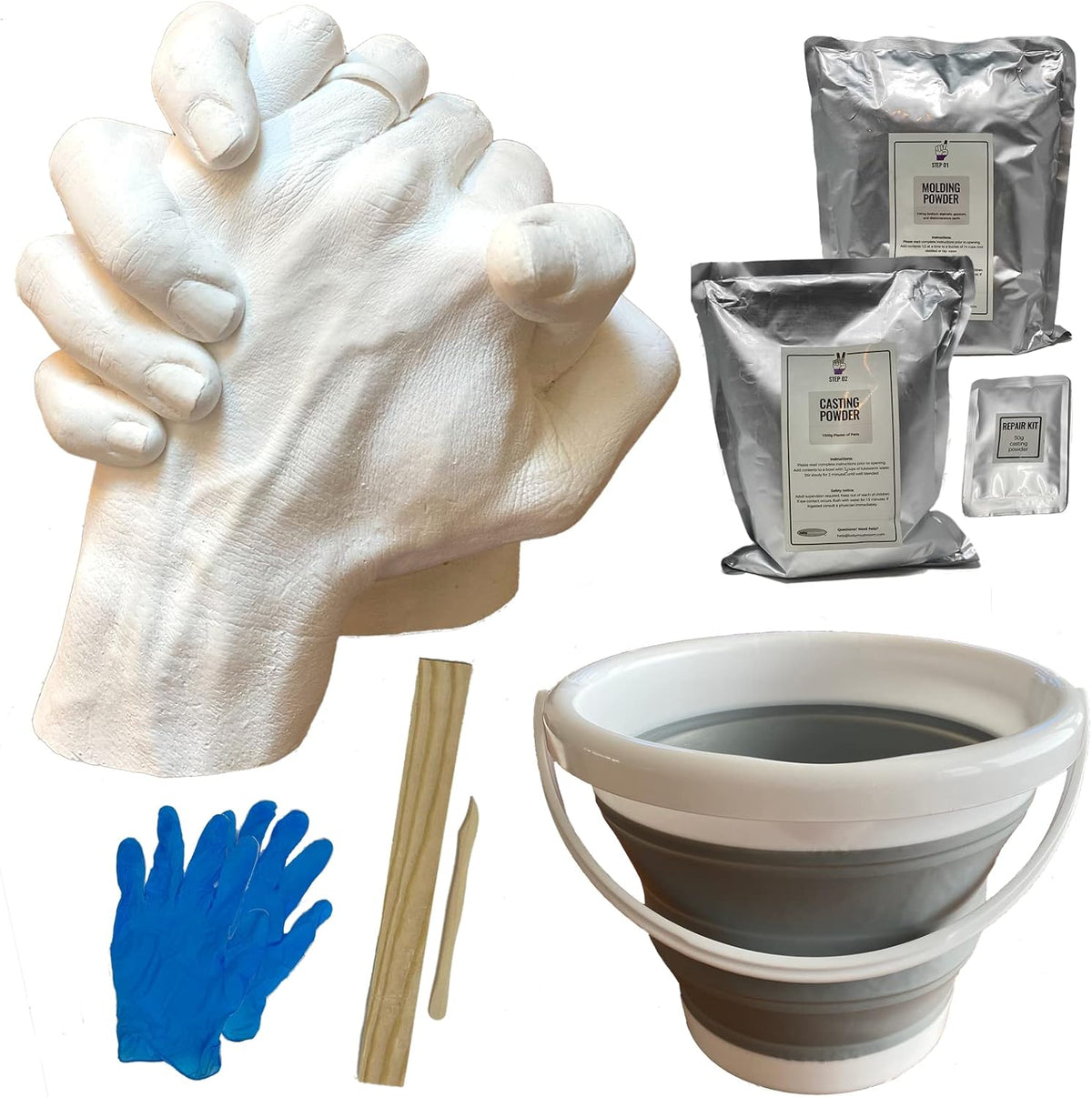 DIY Hand Casting Kit (Large) – Couples Holding Hands Plaster Mold with Reusable Bucket