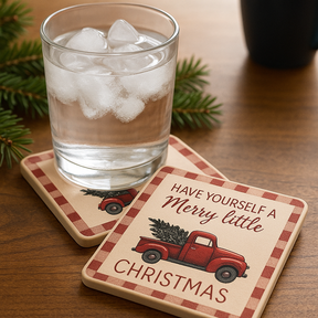 4pk CoasterStone Christmas Coaster Set – Vintage Red Truck Holiday Design