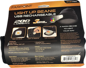 FarPoint USB Rechargeable Light-Up Beanie – 200 Lumen LED Hat