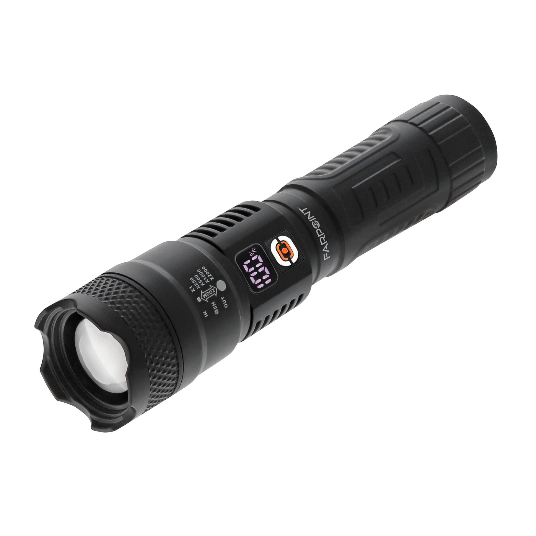 FarPoint Rechargeable Flashlight with Digital Battery Display – USB-C, Slide-Focus Beam