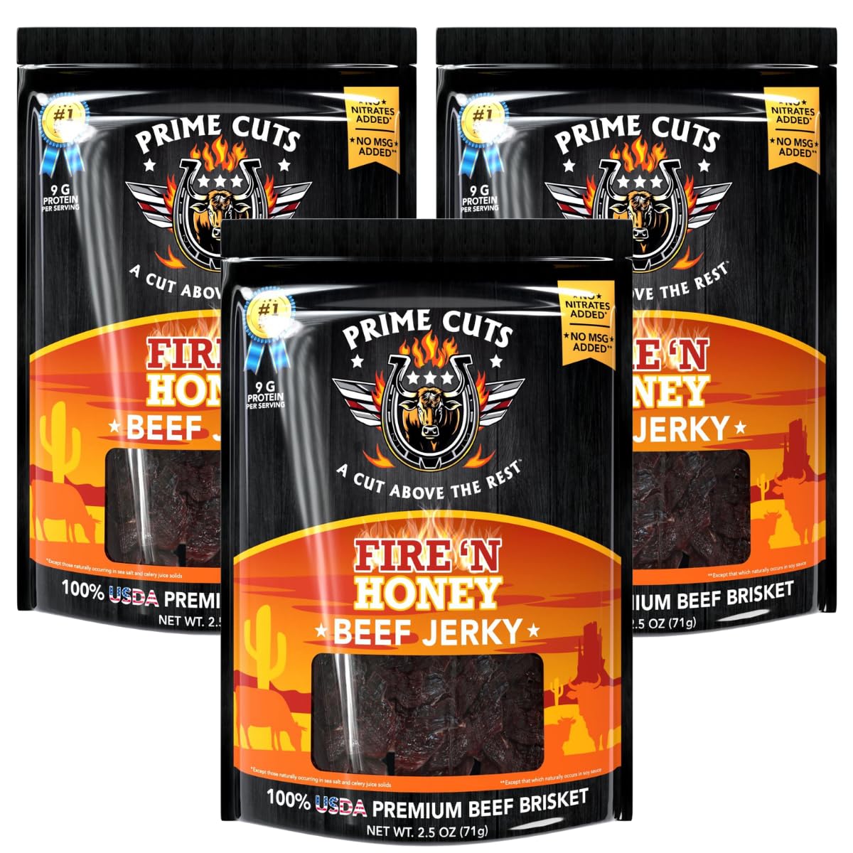 3pk Prime Cuts Beef Jerky 2.5oz Bags – USDA Prime Brisket,  Choose 6 Bold Flavors