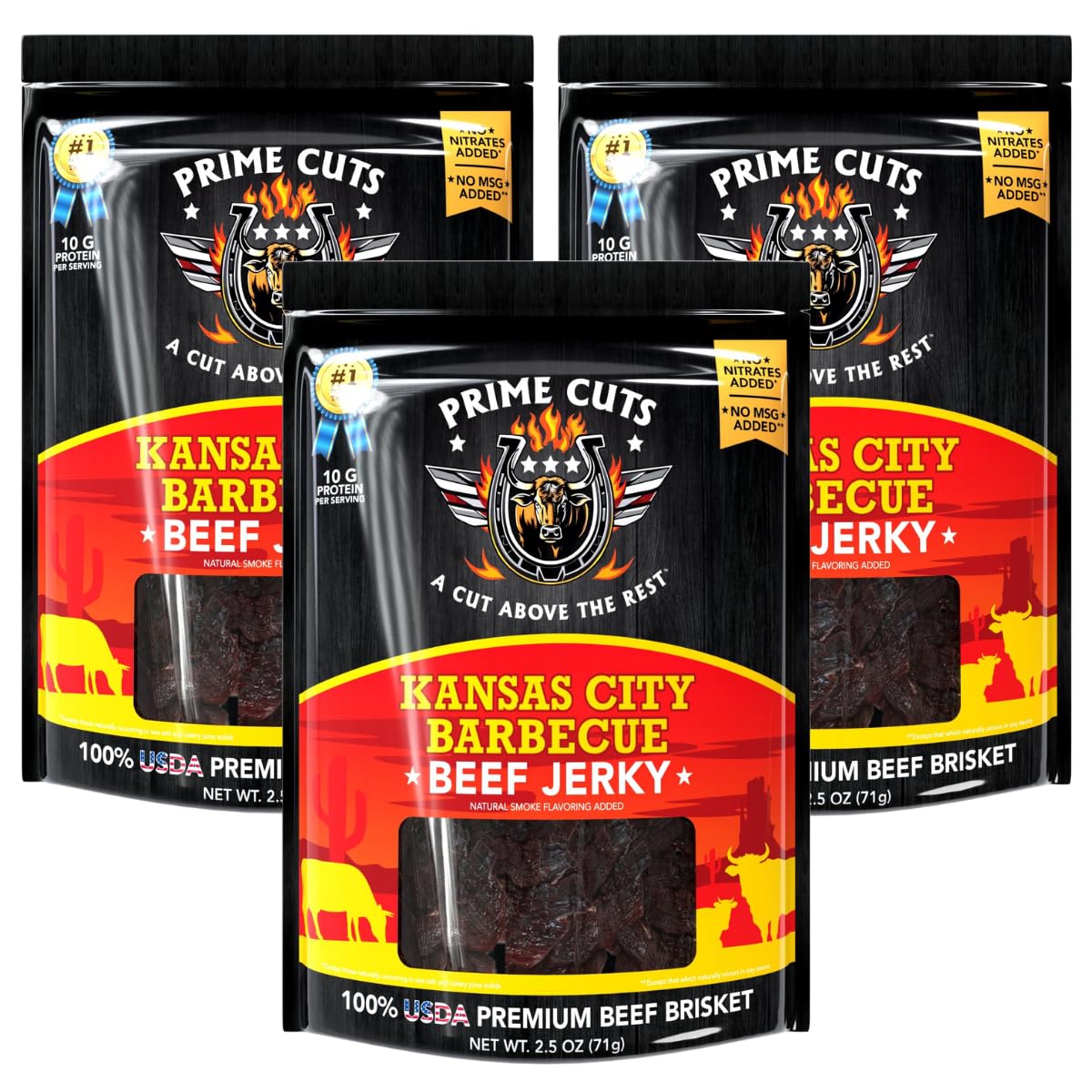 3pk Prime Cuts Beef Jerky 2.5oz Bags – USDA Prime Brisket,  Choose 6 Bold Flavors