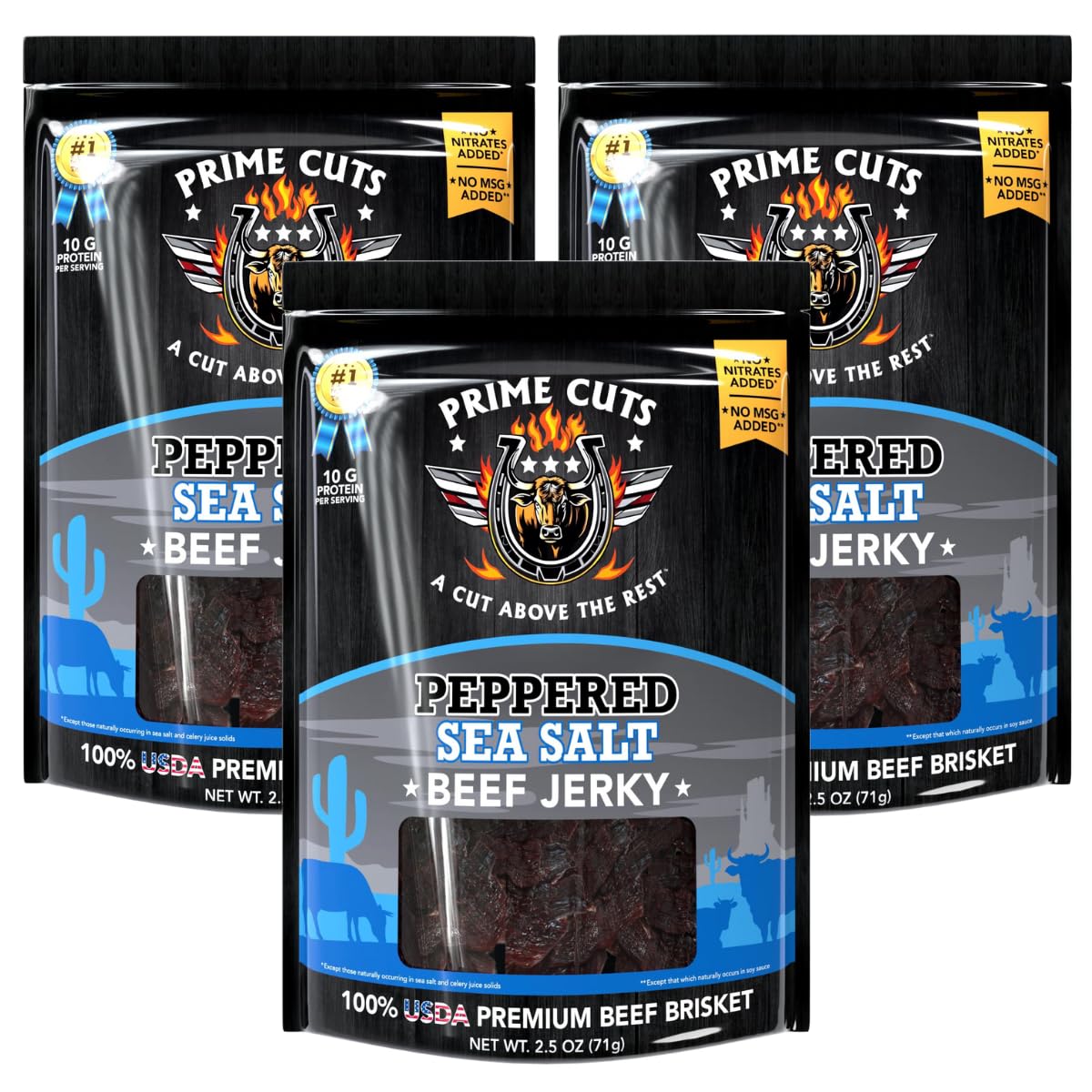 3pk Prime Cuts Beef Jerky 2.5oz Bags – USDA Prime Brisket,  Choose 6 Bold Flavors