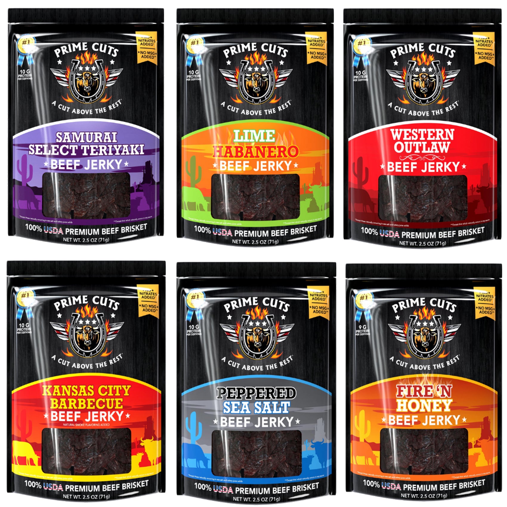 3pk Prime Cuts Beef Jerky 2.5oz Bags – USDA Prime Brisket,  Choose 6 Bold Flavors