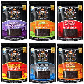 3pk Prime Cuts Beef Jerky 2.5oz Bags – USDA Prime Brisket,  Choose 6 Bold Flavors