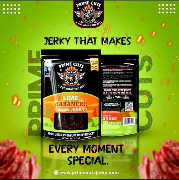 3pk Prime Cuts Beef Jerky 2.5oz Bags – USDA Prime Brisket,  Choose 6 Bold Flavors