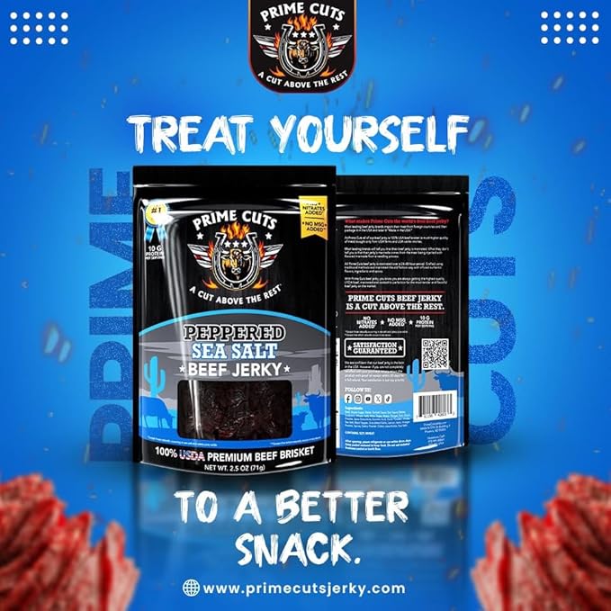 3pk Prime Cuts Beef Jerky 2.5oz Bags – USDA Prime Brisket,  Choose 6 Bold Flavors