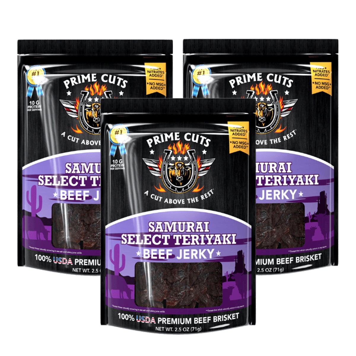 3pk Prime Cuts Beef Jerky 2.5oz Bags – USDA Prime Brisket,  Choose 6 Bold Flavors