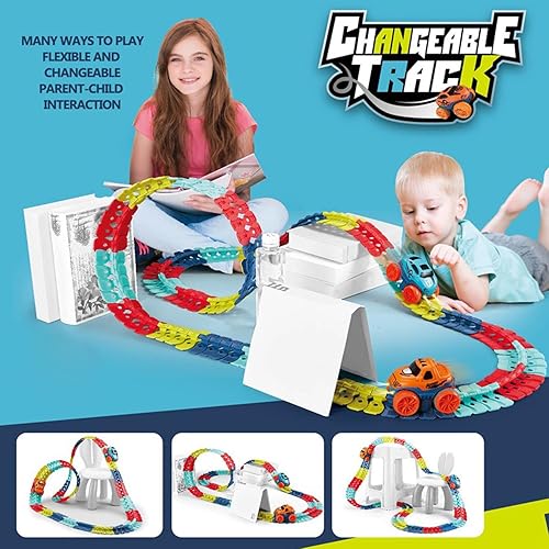 200pc Flexible Changeable Race Track with LED Light-Up Race Cars