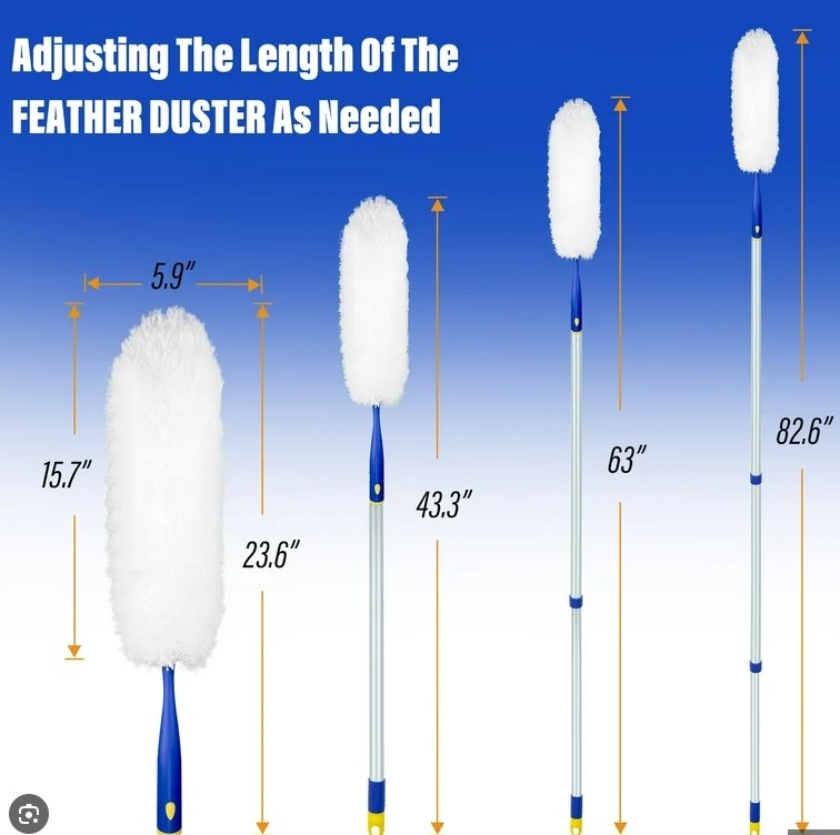 Extendable Microfiber Feather Duster with Bendable Head – Long Handle, Washable