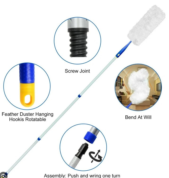 Extendable Microfiber Feather Duster with Bendable Head – Long Handle, Washable