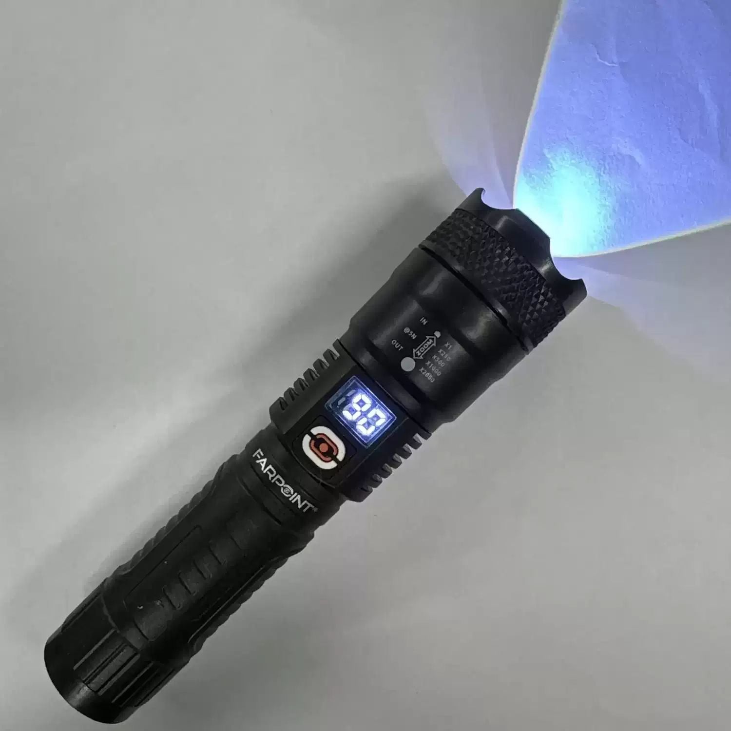 FarPoint Rechargeable Flashlight with Digital Battery Display – USB-C, Slide-Focus Beam