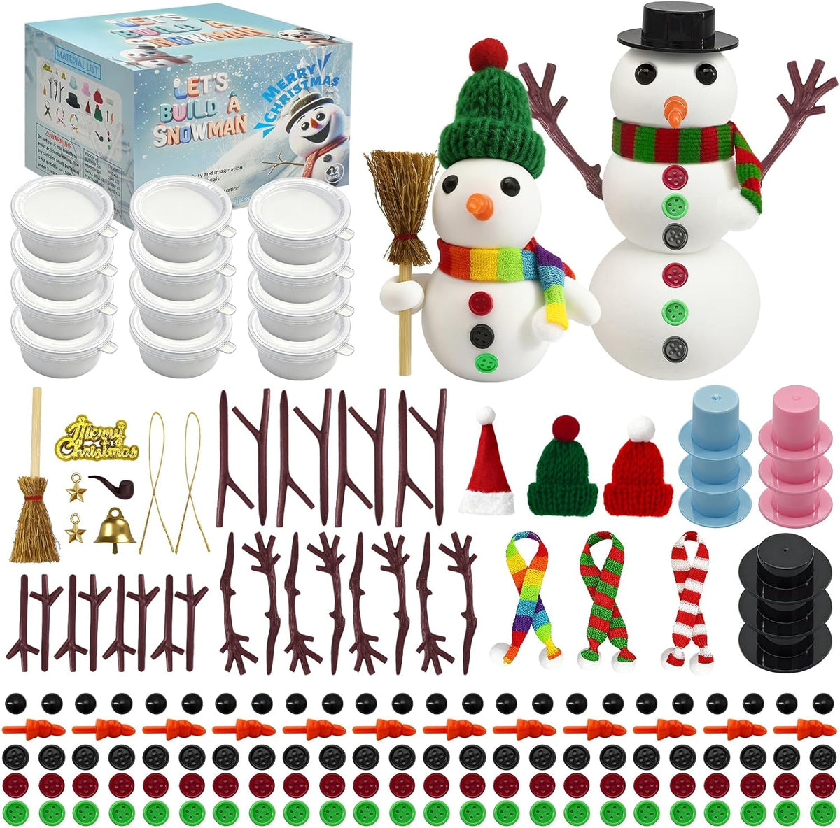 131-Piece DIY Clay Snowman Kit – Holiday Modeling Clay Activity for Kids