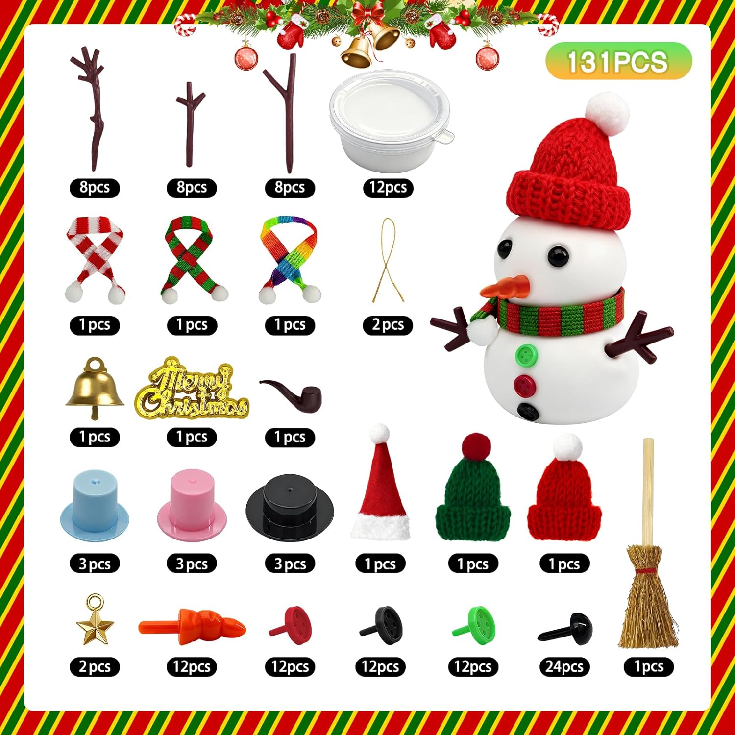 131-Piece DIY Clay Snowman Kit – Holiday Modeling Clay Activity for Kids