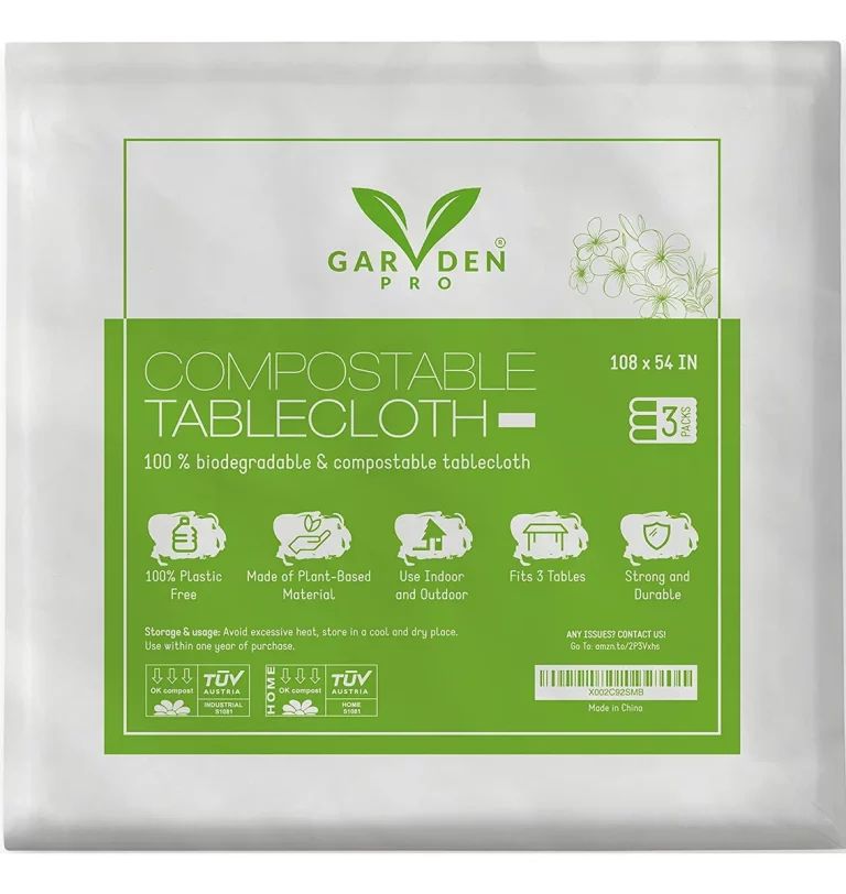 3pk  Garden Pro Compostable Tablecloths – 108″ x 54″, Strong & Durable
