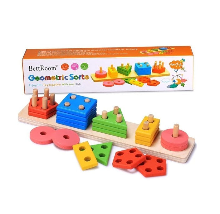 Wooden Blocks Educational Stacking Learning Montessori Toys for Kids – Puzzle Geometric Sorter Toy