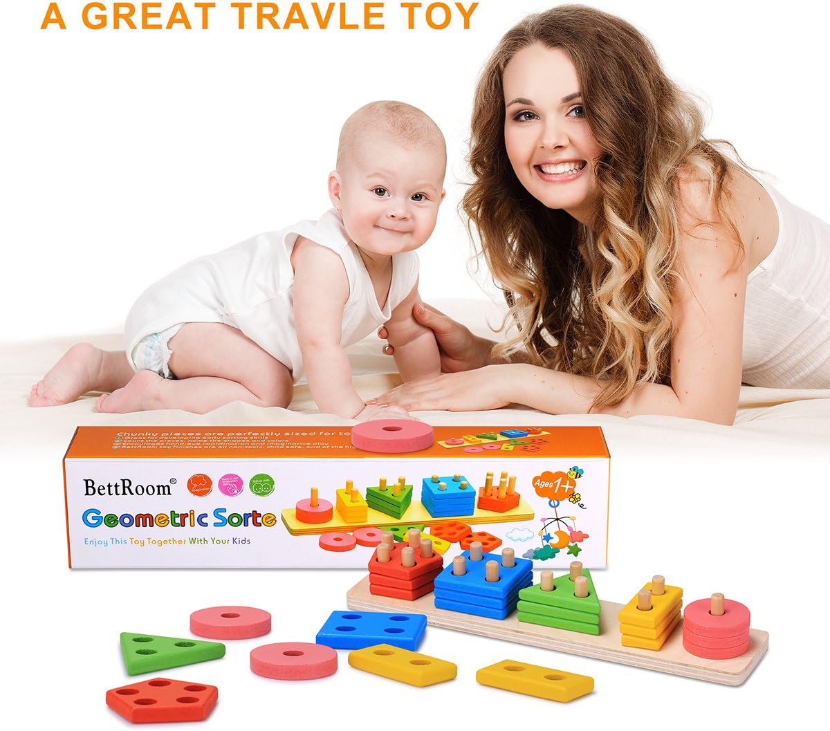 Wooden Blocks Educational Stacking Learning Montessori Toys for Kids – Puzzle Geometric Sorter Toy
