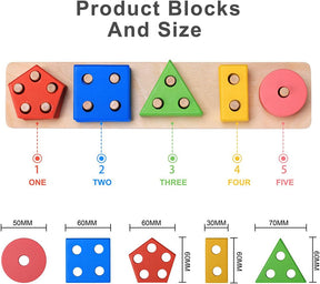 Wooden Blocks Educational Stacking Learning Montessori Toys for Kids – Puzzle Geometric Sorter Toy