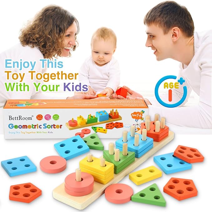 Wooden Blocks Educational Stacking Learning Montessori Toys for Kids – Puzzle Geometric Sorter Toy