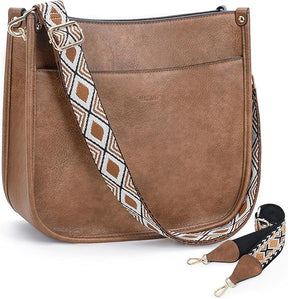 Soft Vegan Leather Hobo Crossbody Handbag with 2 Adjustable Guitar Style Straps