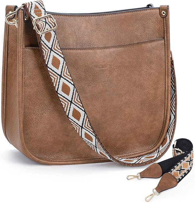 Soft Vegan Leather Hobo Crossbody Handbag with 2 Adjustable Guitar Style Straps