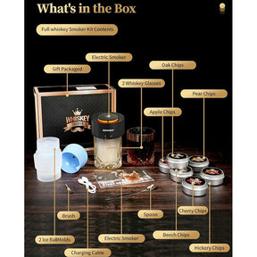 Electric Whiskey Smoker Kit – 2 Ice Ball Molds, 2 Glasses, Built-in Lighter & More