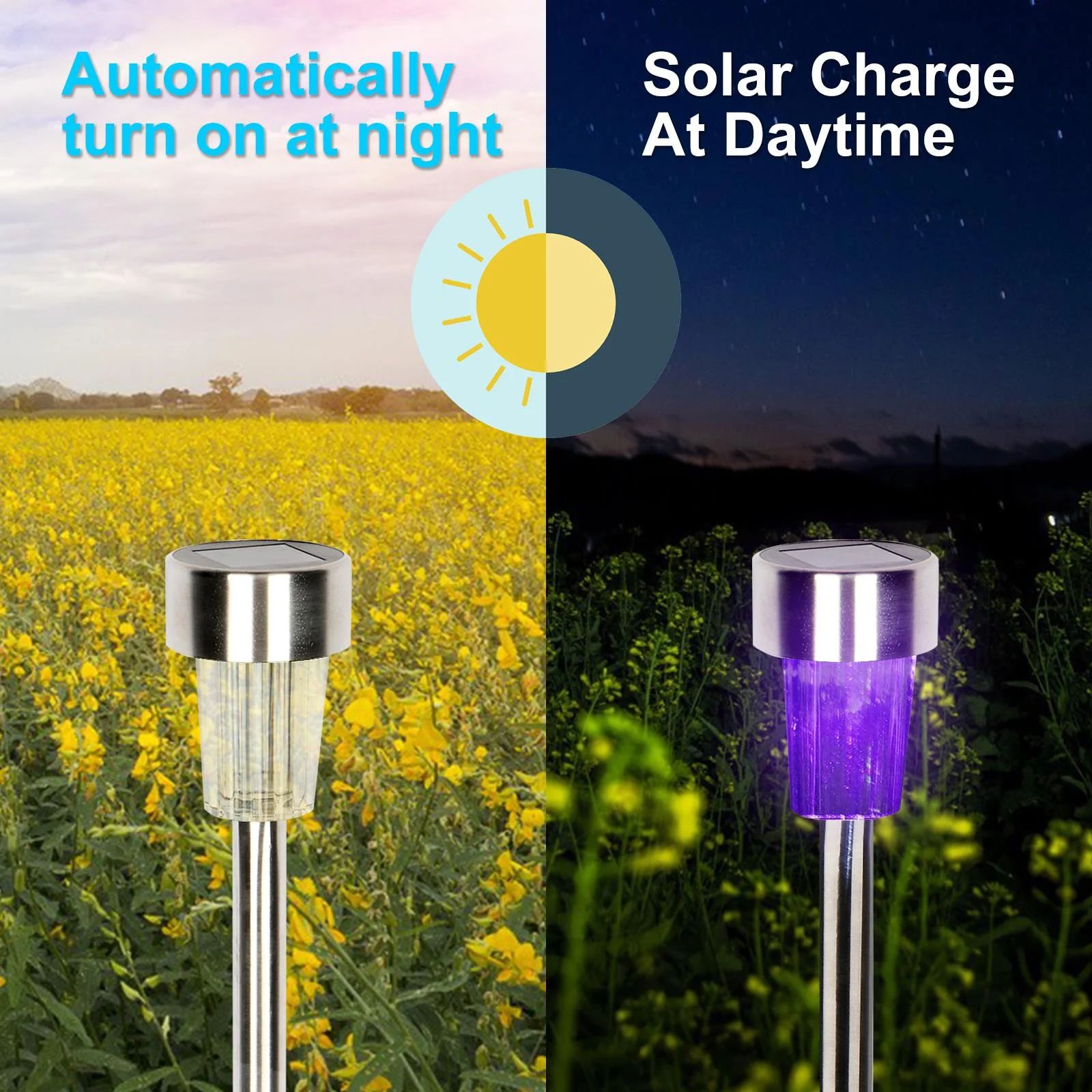 10pc Color Cycling Solar Patio Garden Path Lights – Auto Color-Changing