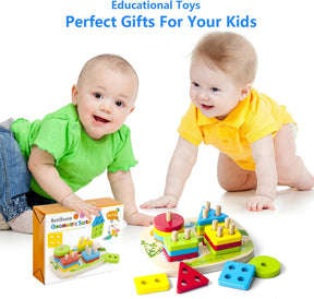 Wooden Blocks Educational Stacking Montessori Toy – Geometric Sorter