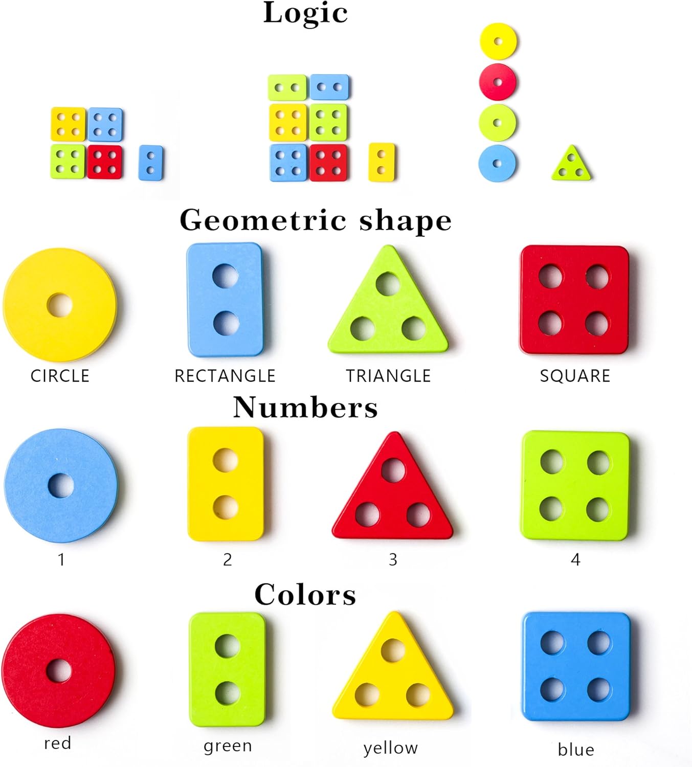 Wooden Blocks Educational Stacking Montessori Toy – Geometric Sorter