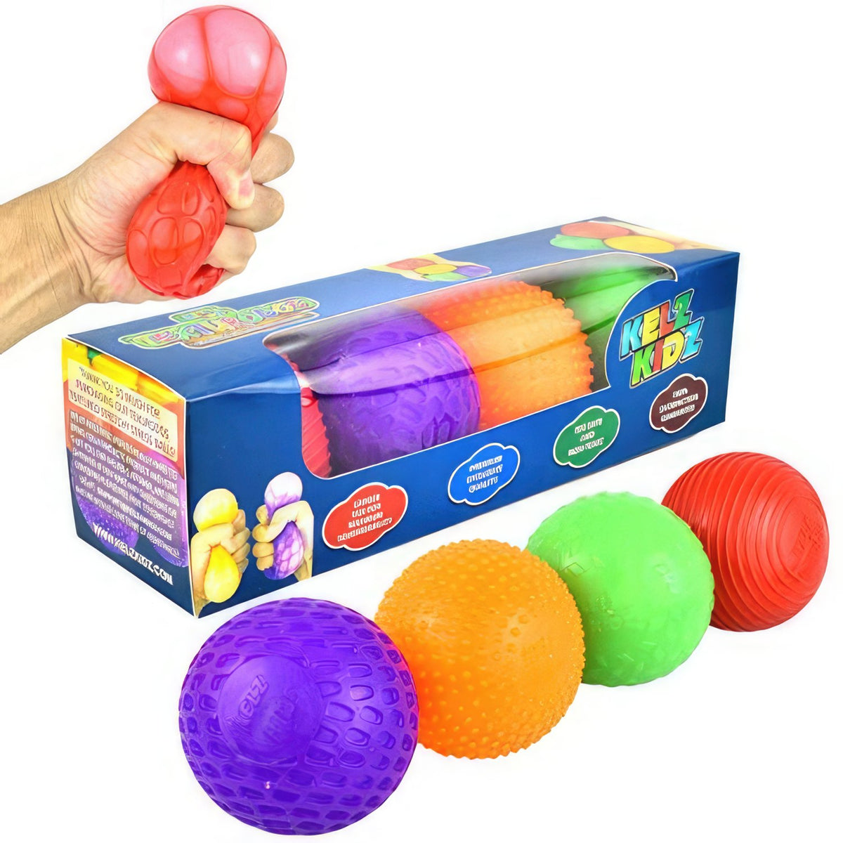 4pk Textrured Stretch & Squeeze Stress Balls – Sensory Fidget Toys
