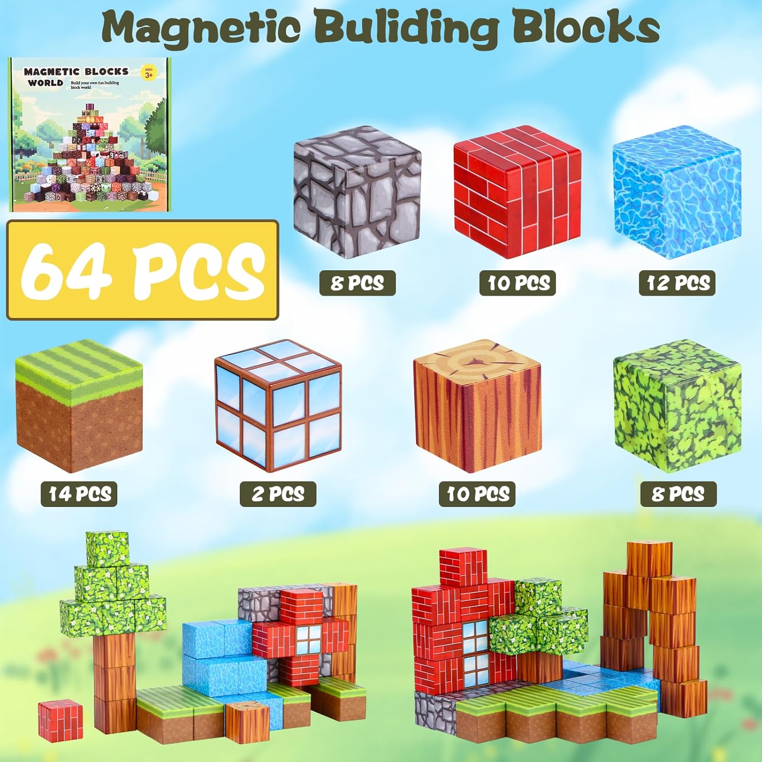 64pc Magnetic Forest Tree House Building Blocks – Creative STEM Set