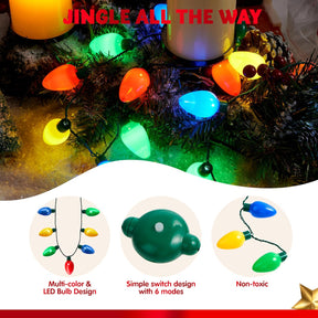 LED Christmas Necklace – 9 Bulbs, 6 Light Modes Light-Up Party Accessory