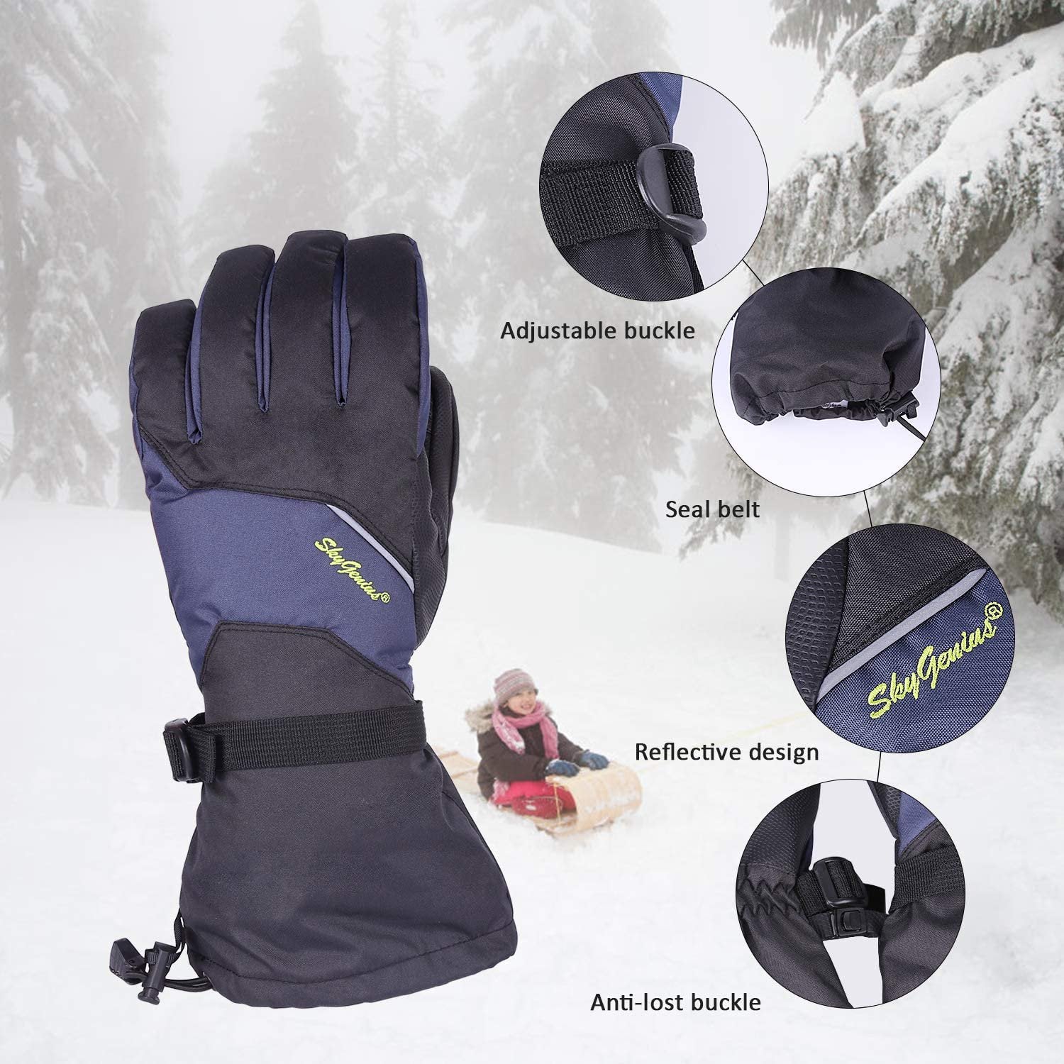 SkyGenius Waterproof Ski Gloves – Touchscreen Winter Warm Gloves for Men Women, XL Only