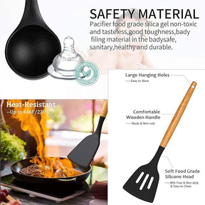 22 Piece Kitchen Utensil Set – Non-Stick Heat Resistant Silicone with Wooden Handle